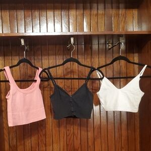 Pink, Black, and White Crop Tops